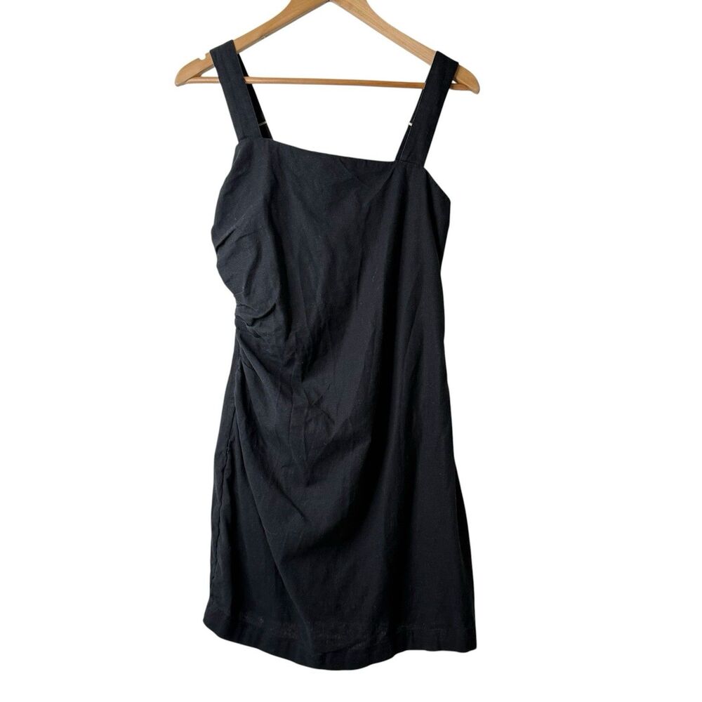 Abercrombie & Fitch Black Linen Blend Mini Dress Sz M Ruched Asymmetric Smocked